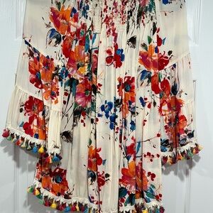 Floral Boho off the shoulder top with Tassels